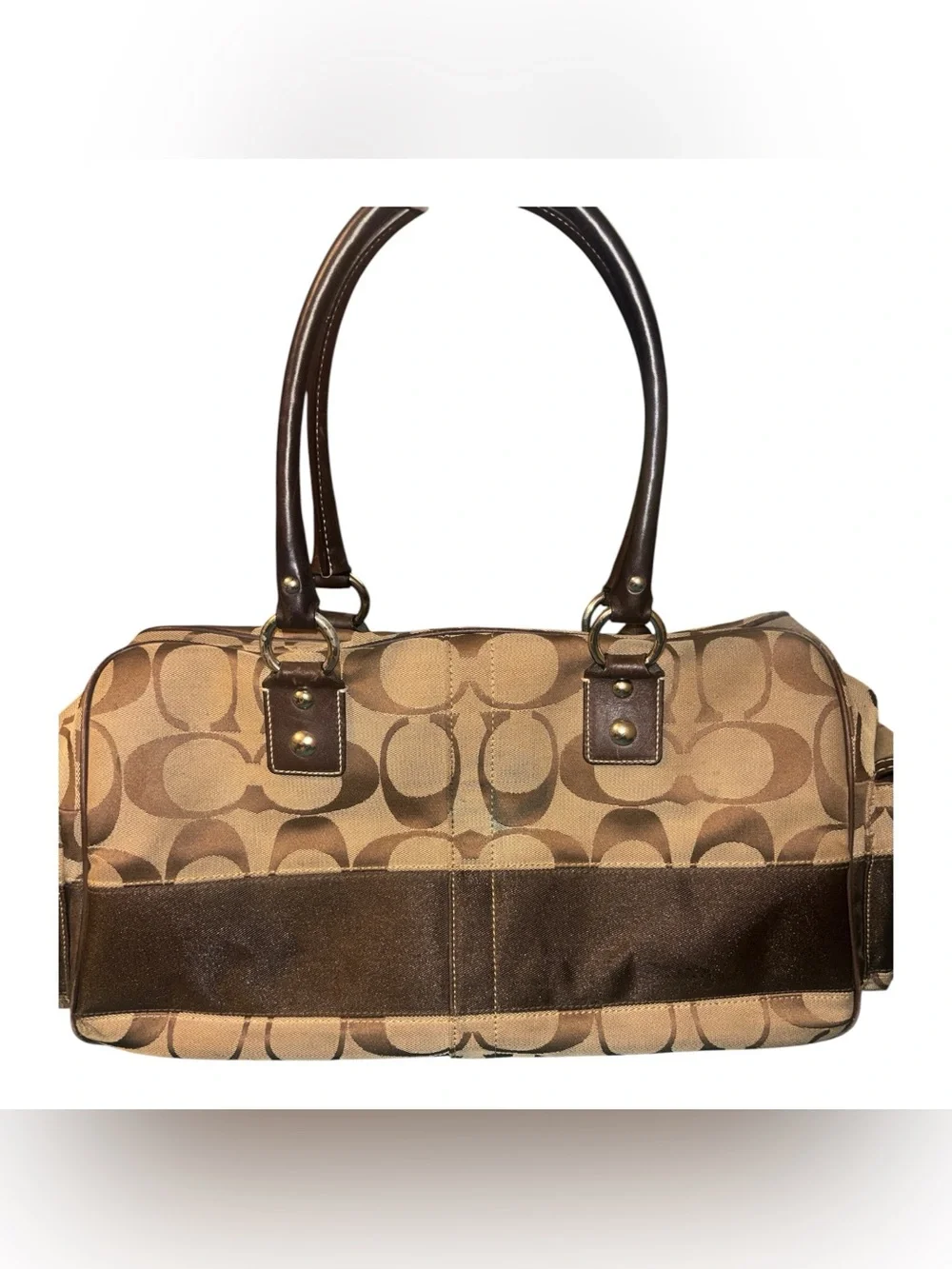 COACH Signature Brown Leather 2Way Boston Bag Travel Shoulder Authentic